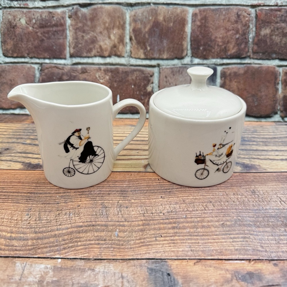 ONEIDA Creamer & Sugar Bowl Set Chefs to Go 2004 Jennifer Garant Stoneware w Lid